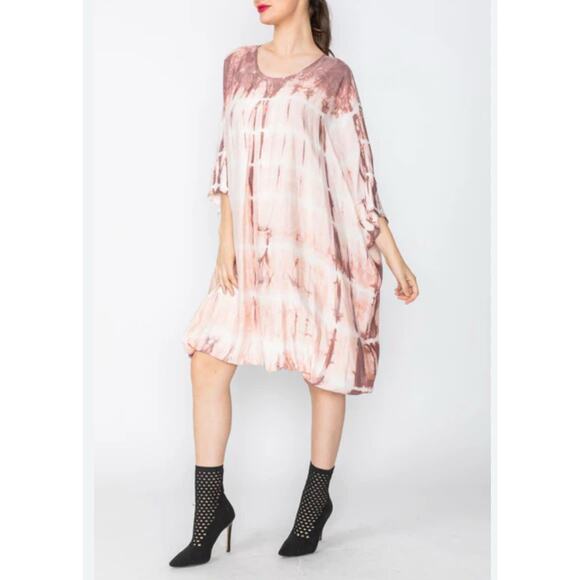 IC Collection Kaftan Dress XS Dusty Pink Bubble Hem Artsy Eclectic Lagenlook NWT - Picture 1 of 9